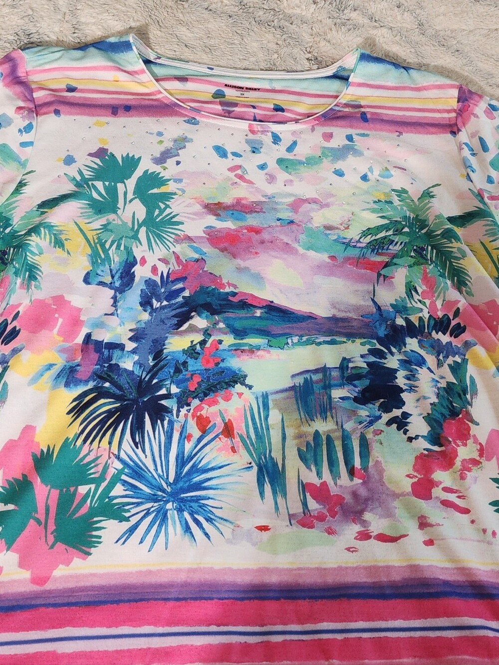 Allison Daley Multicolor Tropical Watercolor Scoop Neck Top